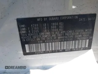 2017 Subaru Impreza z VIN 4S3GKAA62H1617133, wystawiony jako IAAI lot #41574625 z przebiegiem 84 225 mil mil oraz . Historia ofert i sprzedaży dostępna na DreamBid. Obrazek 9.