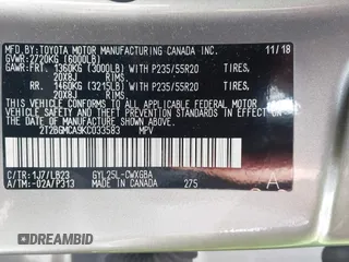 2019 Lexus RX with VIN 2T2BGMCA9KC033583, listed as a IAAI auction lot 41507244 with 67,484 mi miles. Bid and sale history available at carsss.com. Image 9.