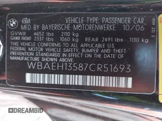 2007 BMW 6 Series 650i with VIN WBAEH13587CR51693, listed as a IAAI auction lot 41242717 with 219,742 mi miles. Bid and sale history available at carsss.com. Image 9.