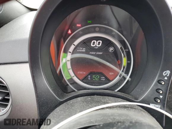 2014 FIAT 500e with VIN 3C3CFFGE7ET294608, listed as a Copart auction lot 52554225 with 67,857 mi miles and Salvage title. Bid and sale history available at DreamBid. Image 9.