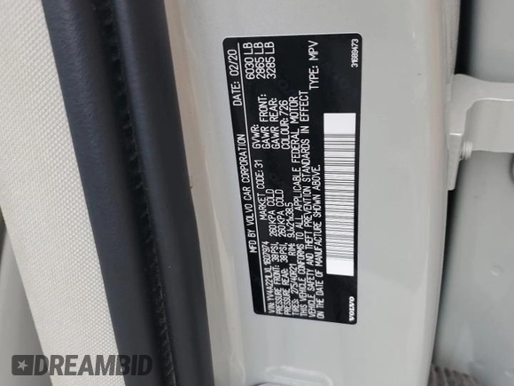 2020 Volvo XC90 Inscription with VIN YV4A221LXL1607974, listed as a Copart auction lot 55291265 with Not provided miles and Salvage title. Bid and sale history available at DreamBid. Image 13.