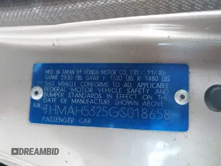 1986 Honda Civic z VIN JHMAH5325GS018658, wystawiony jako IAAI lot #41946339 z przebiegiem 69 518 mil mil oraz . Historia ofert i sprzedaży dostępna na DreamBid. Obrazek 9.