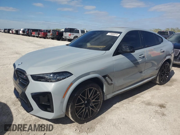 2024 BMW X6 M with VIN 5YM23ET04R9S28947, listed as a Copart auction lot 77666914 with 21,814 mi miles and Non Repairable. Bid and sale history available at carsss.com. Image 1.