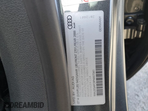 2015 Audi A7 Prestige with VIN WAU2GAFC9FN007341, listed as a Copart auction lot 84932524 with 62,672 mi miles and Salvage title. Bid and sale history available at DreamBid. Image 12.