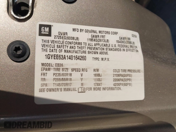 2004 Cadillac SRX with VIN 1GYEE63A140164260, listed as a IAAI auction lot 41516523 with 113,187 mi miles. Bid and sale history available at carsss.com. Image 9.