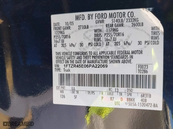 2006 Ford Ranger XLT with VIN 1FTZR45E06PA22069, listed as a IAAI auction lot 41760425 with 140,807 mi miles. Bid and sale history available at carsss.com. Image 9.