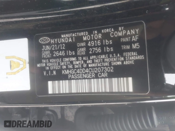 2012 Hyundai Genesis 3.8L z VIN KMHGC4DD4CU207302, wystawiony jako IAAI lot #42274175 z przebiegiem 159 225 mil mil oraz . Historia ofert i sprzedaży dostępna na DreamBid. Obrazek 9.