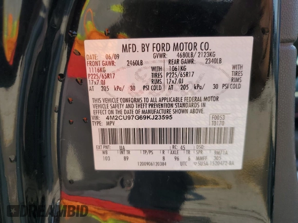 2009 Mercury Mariner Premier с VIN 4M2CU97G69KJ23595, выставлен на аукционе Copart как лот 59131405 с пробегом 153 196 миль миль и Списание • Salvage title. История ставок и продаж доступна на DreamBid. Изображение 13.