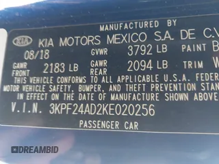 2019 Kia Forte LXS with VIN 3KPF24AD2KE020256, listed as a IAAI auction lot 39141379 with 80,878 mi miles and . Bid and sale history available at DreamBid. Image 9.