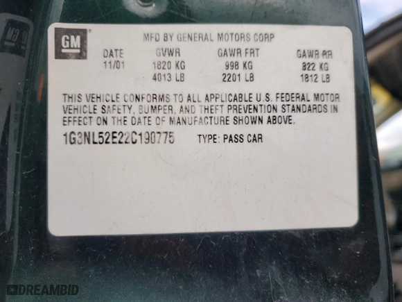 2002 Oldsmobile Alero GL1 with VIN 1G3NL52E22C190775, listed as a Copart auction lot 52382775 with 0 mi miles and Salvage Title. Bid and sale history available at carsss.com. Image 12.