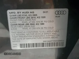 2021 Audi SQ5 Premium Plus with VIN WA1A4AFYXM2088832, listed as a Copart auction lot 79975924 with 3,984 mi miles and Salvage Title. Bid and sale history available at carsss.com. Image 14.