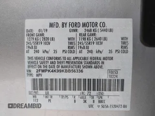 2019 Ford Edge Titanium with VIN 2FMPK4K99KBB56336, listed as a IAAI auction lot 42282600 with 52,422 mi miles and . Bid and sale history available at DreamBid. Image 9.