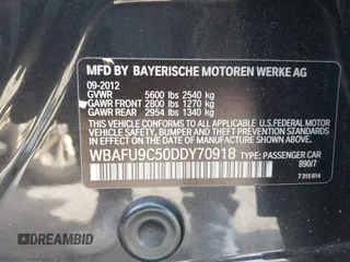 2013 BMW 5 Series 550i xDrive with VIN WBAFU9C50DDY70918, listed as a IAAI auction lot 41501293 with 77,675 mi miles and . Bid and sale history available at carsss.com. Image 9.