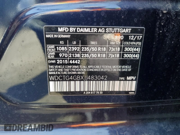 2018 Mercedes-Benz GLA 250 z VIN WDCTG4GBXJJ483042, wystawiony jako Copart lot #54170685 z przebiegiem 92 616 mil mil oraz Szkoda całkowita • Salvage title. Historia ofert i sprzedaży dostępna na DreamBid. Obrazek 13.