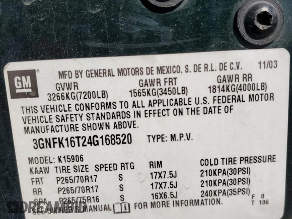 2004 Chevrolet Suburban LT with VIN 3GNFK16T24G168520, listed as a Copart auction lot 64969795 with 215,145 mi miles and Salvage title. Bid and sale history available at DreamBid. Image 13.