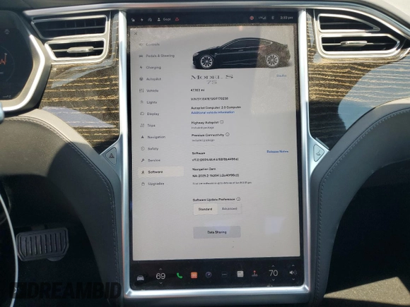 2016 Tesla Model S 70 with VIN 5YJSA1E12GF170238, listed as a Copart auction lot 60258355 with 47,163 mi miles and Salvage title. Bid and sale history available at DreamBid. Image 9.