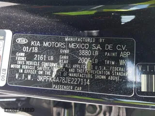 2018 Kia Forte LX with VIN 3KPFK4A78JE227114, listed as a IAAI auction lot 41977992 with 63,327 mi miles. Bid and sale history available at carsss.com. Image 9.