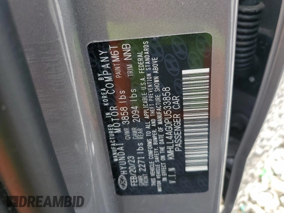 2023 Hyundai Elantra SE with VIN KMHLL4AG0PU533858, listed as a Copart auction lot 51465915 with Not Provided miles and Salvage Title. Bid and sale history available at DreamBid. Image 15.