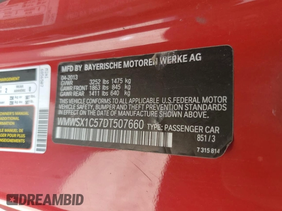 2013 MINI Cooper Coupe with VIN WMWSX1C57DT507660, listed as a Copart auction lot 63930314 with 119,945 mi miles and Non Repairable. Bid and sale history available at carsss.com. Image 12.