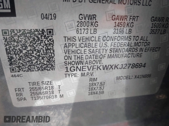 2019 Chevrolet Traverse LS with VIN 1GNEVFKWXKJ278694, listed as a IAAI auction lot 41630331 with 1 mi miles. Bid and sale history available at carsss.com. Image 9.