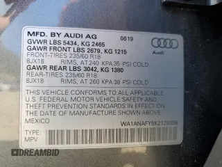 2019 Audi Q5 Premium z VIN WA1ANAFY5K2129359, wystawiony jako Copart lot #54984775 z przebiegiem 27 759 mil mil oraz Szkoda całkowita • Salvage title. Historia ofert i sprzedaży dostępna na DreamBid. Obrazek 12.