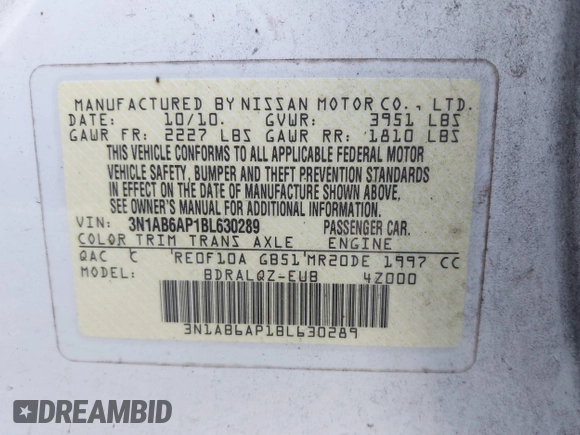 2011 Nissan Sentra SR with VIN 3N1AB6AP1BL630289, listed as a IAAI auction lot 41944527 with 166,478 mi miles and . Bid and sale history available at DreamBid. Image 9.