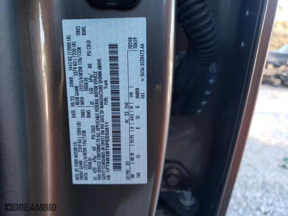 2023 Ford Super Duty F-350 SRW XL with VIN 1FT8W3BT0PEE02611, listed as a Copart auction lot 87077404 with NaN miles and Salvage Title. Bid and sale history available at carsss.com. Image 12.