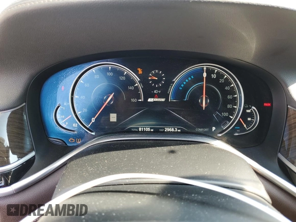 2018 BMW 7 Series 740e xDrive iPerformance with VIN WBA7J2C51JG938447, listed as a Copart auction lot 63021064 with 81,105 mi miles and Salvage Title. Bid and sale history available at carsss.com. Image 9.
