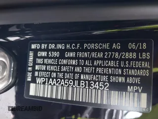 2018 Porsche Macan z VIN WP1AA2A59JLB13452, wystawiony jako IAAI lot #41990842 z przebiegiem Nie podano mil oraz . Historia ofert i sprzedaży dostępna na DreamBid. Obrazek 9.