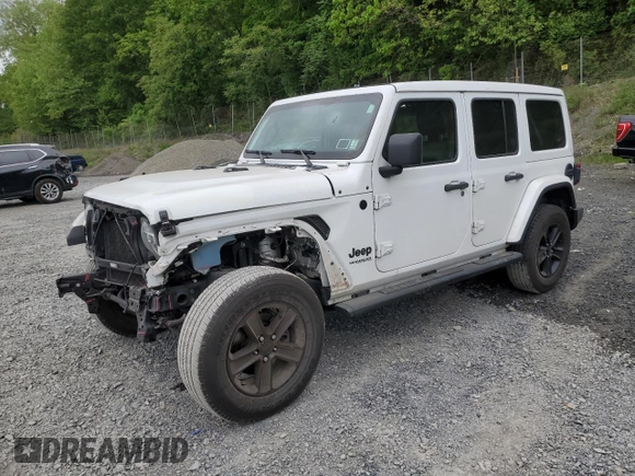 2021 Jeep Wrangler Unlimited Sahara with VIN 1C4HJXEN7MW563272, listed as a Copart auction lot 57398575 with 73,861 mi miles and Salvage title. Bid and sale history available at DreamBid. Image 1.