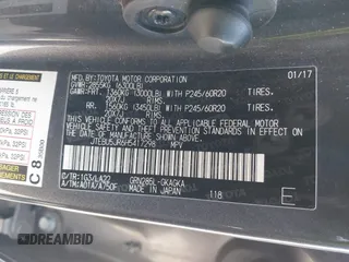 2017 Toyota 4Runner SR5 z VIN JTEBU5JR6H5417298, wystawiony jako IAAI lot #42464895 z przebiegiem 144 266 mil mil oraz . Historia ofert i sprzedaży dostępna na DreamBid. Obrazek 9.