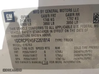 2015 Chevrolet Silverado 1500 LS with VIN 1GCRCPEH5FZ261814, listed as a IAAI auction lot 41416944 with 152,026 mi miles. Bid and sale history available at carsss.com. Image 9.