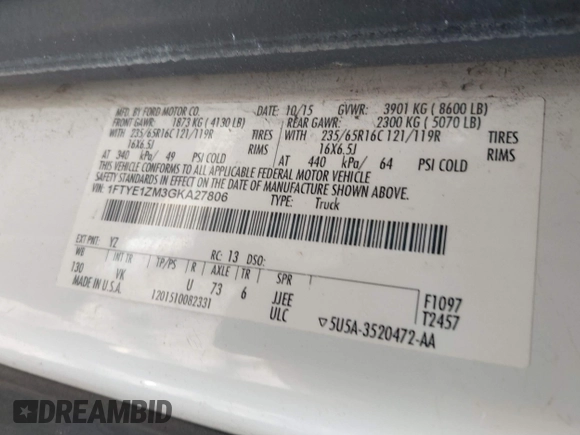 2016 Ford Transit Cargo with VIN 1FTYE1ZM3GKA27806, listed as a IAAI auction lot 41663889 with 133,530 mi miles and . Bid and sale history available at carsss.com. Image 9.