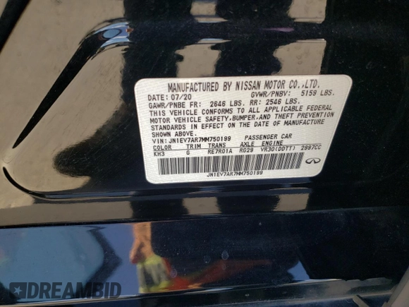 2021 Infiniti Q50 Pure z VIN JN1EV7AR7MM750199, wystawiony jako Copart lot #82635984 z przebiegiem 51 617 mil mil oraz Szkoda całkowita • Salvage title. Historia ofert i sprzedaży dostępna na DreamBid. Obrazek 12.