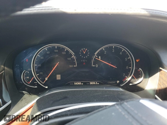 2019 BMW 7 Series 750i with VIN WBA7F0C5XKGM25348, listed as a Copart auction lot 46537485 with 54,365 mi miles and Salvage title. Bid and sale history available at DreamBid. Image 9.