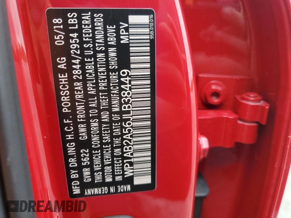 2018 Porsche Macan S z VIN WP1AB2A56JLB38449, wystawiony jako Copart lot #56634525 z przebiegiem Nie podano mil oraz Szkoda całkowita • Salvage title. Historia ofert i sprzedaży dostępna na DreamBid. Obrazek 13.