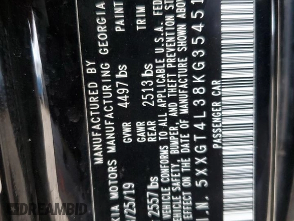 2019 Kia Optima LX with VIN 5XXGT4L38KG354515, listed as a Copart auction lot 47381055 with 126,588 mi miles and Salvage title. Bid and sale history available at DreamBid. Image 14.