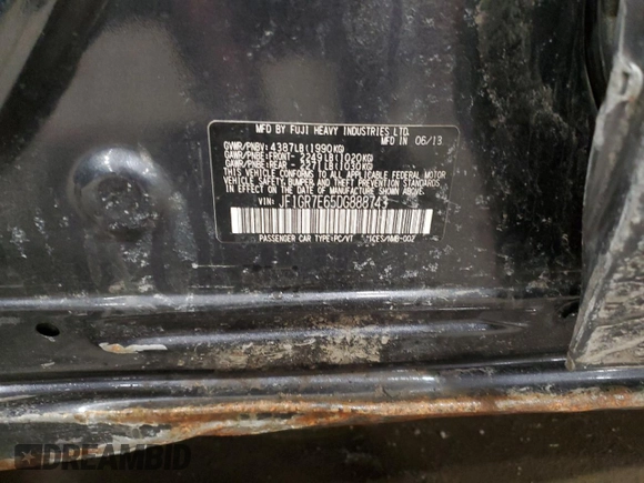 2013 Subaru WRX WRX with VIN JF1GR7E65DG888743, listed as a Copart auction lot 41564075 with 115,317 mi miles and Salvage title. Bid and sale history available at DreamBid. Image 13.