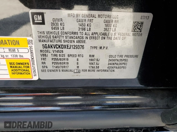 2022 Buick Enclave Premium with VIN 5GAKVCKDXEJ129376, listed as a Copart auction lot 56182205 with 128,273 mi miles and Clean Title. Bid and sale history available at DreamBid. Image 13.