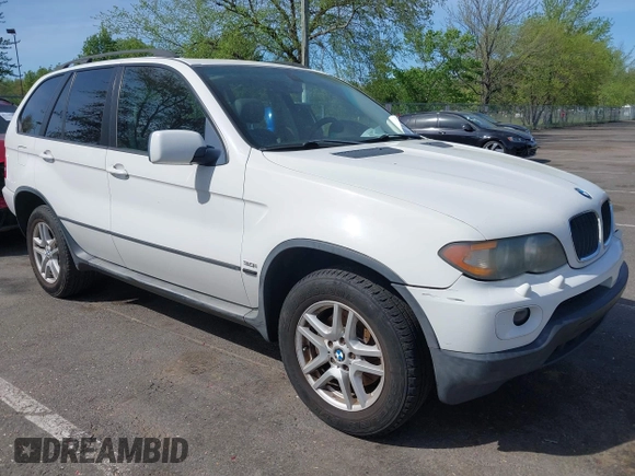 2005 BMW X5 3.0i with VIN 5UXFA135X5LY13404, listed as a IAAI auction lot 42158062 with 125,268 mi miles. Bid and sale history available at carsss.com. Image 1.