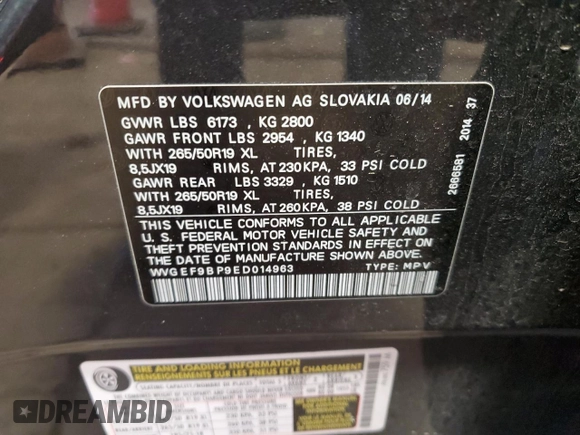 2014 Volkswagen Touareg Lux z VIN WVGEF9BP9ED014963, wystawiony jako Copart lot #50555345 z przebiegiem 153 907 mil mil oraz Szkoda całkowita • Salvage title. Historia ofert i sprzedaży dostępna na DreamBid. Obrazek 13.