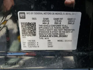 2021 Chevrolet Equinox LT with VIN 3GNAXJEV2ML393882, listed as a Copart auction lot 62069455 with 72,934 mi miles and Salvage title. Bid and sale history available at DreamBid. Image 13.