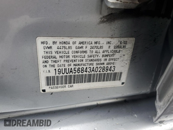 2003 Acura TL Type S with VIN 19UUA56843A028943, listed as a Copart auction lot 48730945 with 163,703 mi miles and Salvage Title. Bid and sale history available at carsss.com. Image 12.