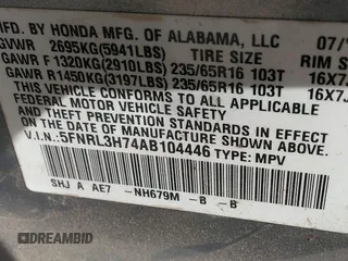 2010 Honda Odyssey EX-L z VIN 5FNRL3H74AB104446, wystawiony jako IAAI lot #42765331 z przebiegiem 319 510 mil mil oraz . Historia ofert i sprzedaży dostępna na DreamBid. Obrazek 9.