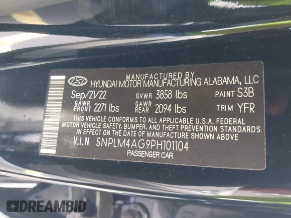 2023 Hyundai Elantra SEL with VIN 5NPLM4AG9PH101104, listed as a IAAI auction lot 42390914 with 19,614 mi miles and . Bid and sale history available at DreamBid. Image 9.