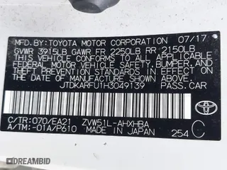 2017 Toyota Prius Two with VIN JTDKARFU1H3049139, listed as a IAAI auction lot 41611776 with 108,048 mi miles. Bid and sale history available at carsss.com. Image 9.