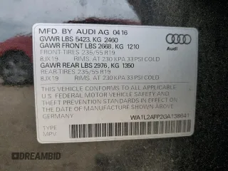 2016 Audi Q5 Premium Plus with VIN WA1L2AFP2GA138641, listed as a Copart auction lot 56469005 with 78,070 mi miles and Salvage title. Bid and sale history available at DreamBid. Image 12.