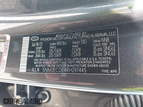 2024 Hyundai Tucson Limited with VIN 5NMJECDE4RH297445, listed as a IAAI auction lot 42226439 with 11,824 mi miles and . Bid and sale history available at DreamBid. Image 9.