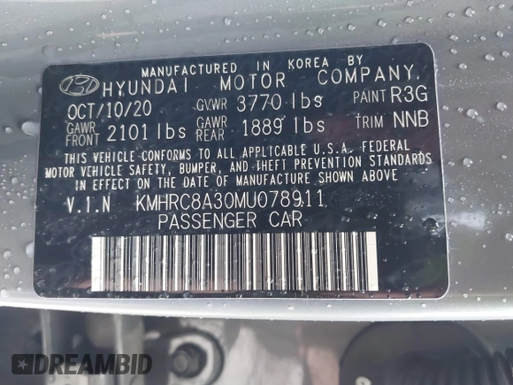 2021 Hyundai Venue SEL with VIN KMHRC8A30MU078911, listed as a IAAI auction lot 41497258 with 52,203 mi miles and . Bid and sale history available at carsss.com. Image 9.