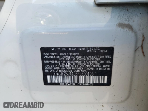 2015 Subaru Forester 2.5i with VIN JF2SJAAC6FG500198, listed as a Copart auction lot 46878915 with Not Provided miles and Salvage Title. Bid and sale history available at carsss.com. Image 13.